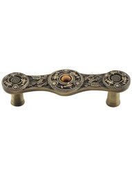 Lily Drawer Pull Inset with Tiger Eye - 3 inch Center-to-Center in Antique Brass.